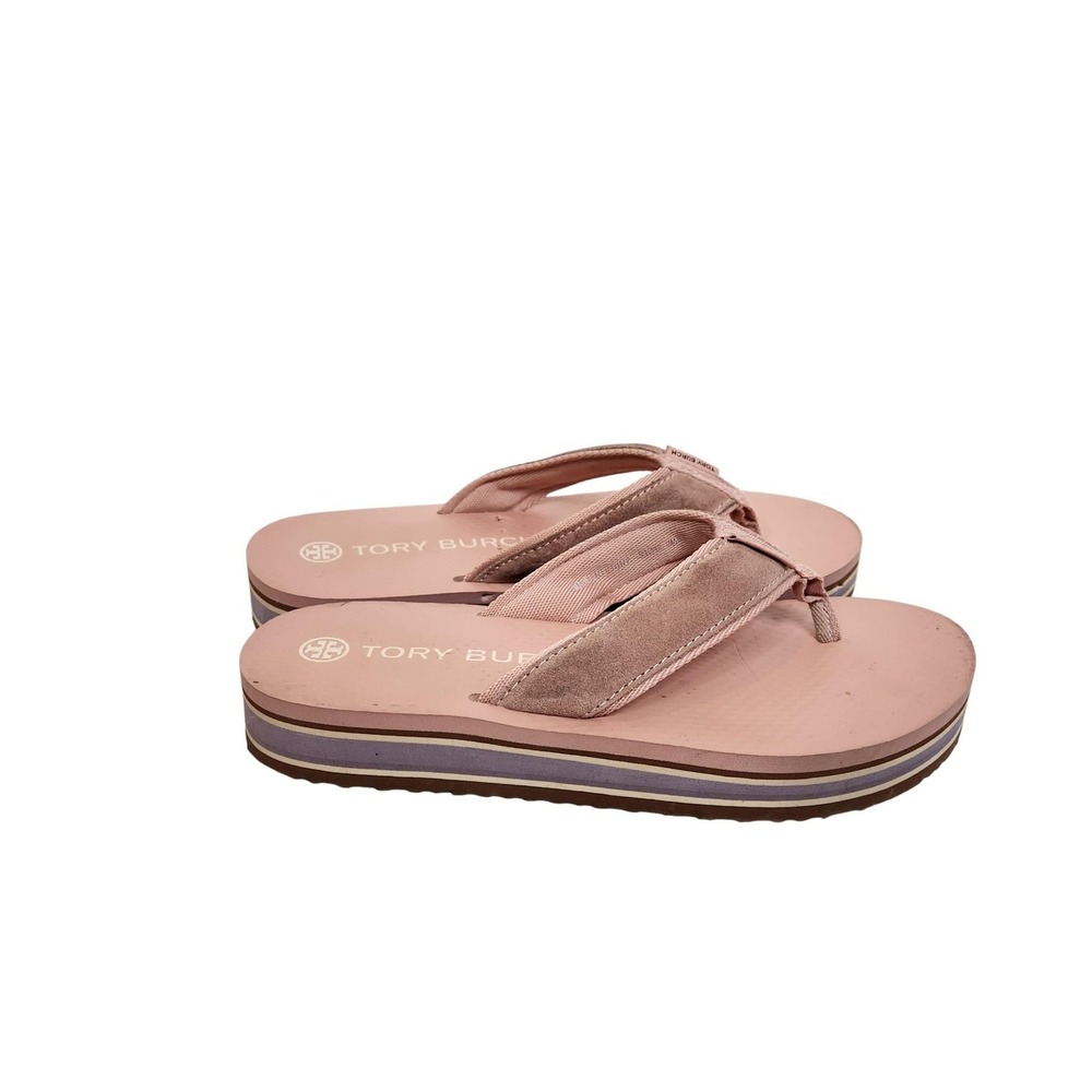 TORY BURCH Sandals Womens 7 Pink 70s Platform Flip Flop Thong Shoes Beach 70's - Picture 2 of 13